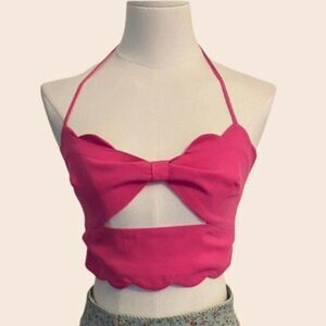 Tobi Pink Cropped Halter Top Size Small